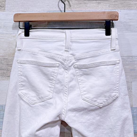 J CREW 9" Mid Rise Demi Boot Crop Jeans White Stretch Womens 25P 25 Petite - Picture 5 of 9